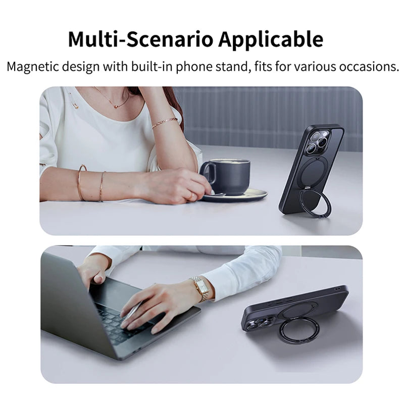 Baseus Magnetic Ring Stand Case for iPhone 16 15 Pro Max Case 360° Rotation Cover for iPhone 15 Pro Plus Magnet Kickstand Case