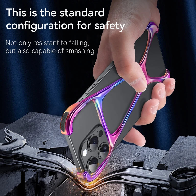 For iPhone 15 14 Pro Max 13 Case Rimless Metal Zincy Alloy Titanium Aluminum Bumper Heat Dissipation Shockproof Cover Luxury