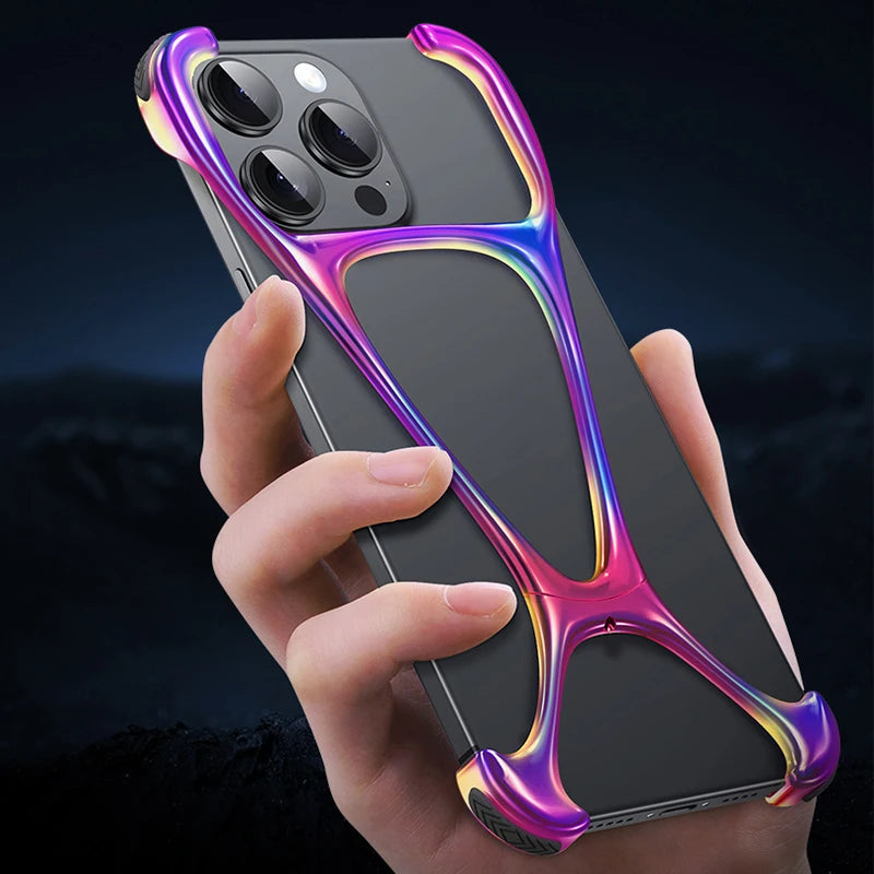 For iPhone 15 14 Pro Max 13 Case Rimless Metal Zincy Alloy Titanium Aluminum Bumper Heat Dissipation Shockproof Cover Luxury