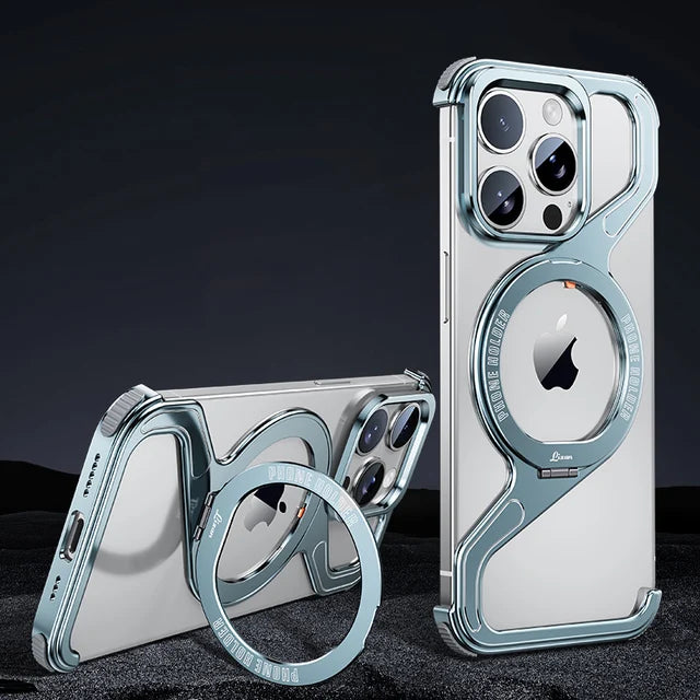 Magnetic MagSafe Luxury Metal Z Shape Stand Phone Case For Apple iPhone13 14 15promax Removable Snap-on Rimless Shockproof Cover