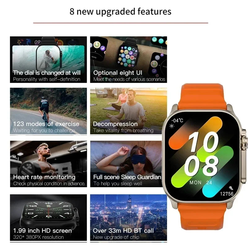 New Watch T900 U2 Smart Watch 49mm 2024 New NFC Men Women GPS Track Bluetooth Call BT Music Games Wireless Charging Smartwatch