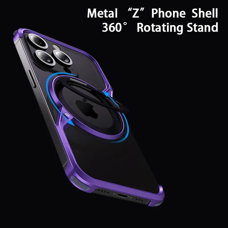 Zi Xi Luxury Aluminum Metal Magnetic Stand Phone Case For Iphone 16 15 14 Pro Max 360° Rotating Fulcrum Stand For Iphone 16 Plus