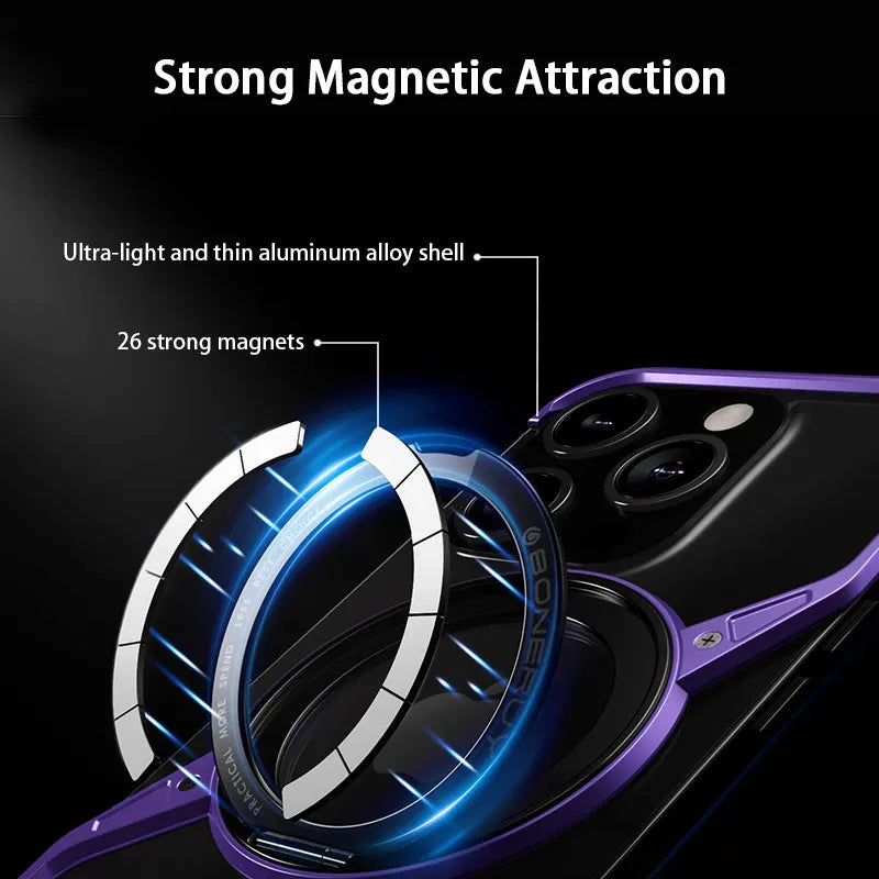 Zi Xi Luxury Aluminum Metal Magnetic Stand Phone Case For Iphone 16 15 14 Pro Max 360° Rotating Fulcrum Stand For Iphone 16 Plus